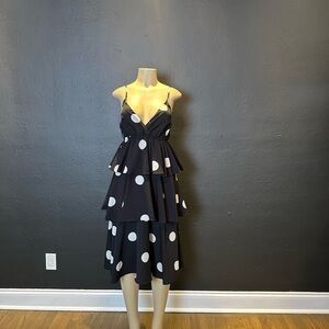 OPT Black and White Polka Dot Tiered Dress